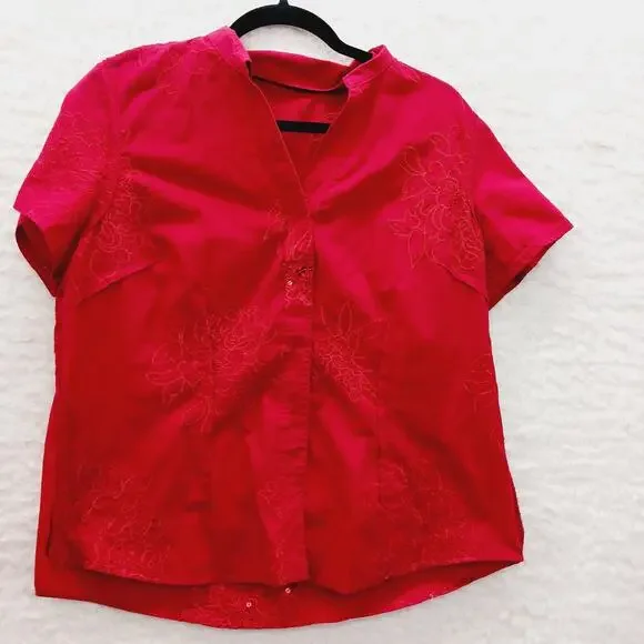 Blouse Size L Red Sequin Embroidered Short Sleeve Patriotic Americana 4th July - Picture 10 of 14